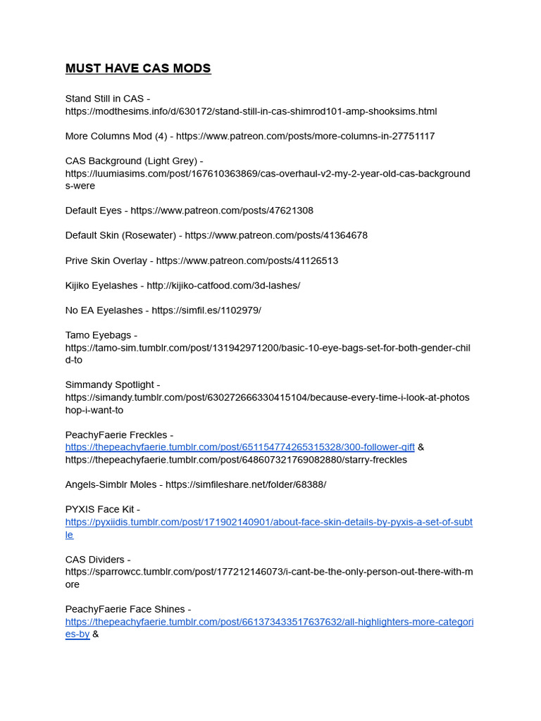 Essential CAS Mods for The Sims 4 | PDF