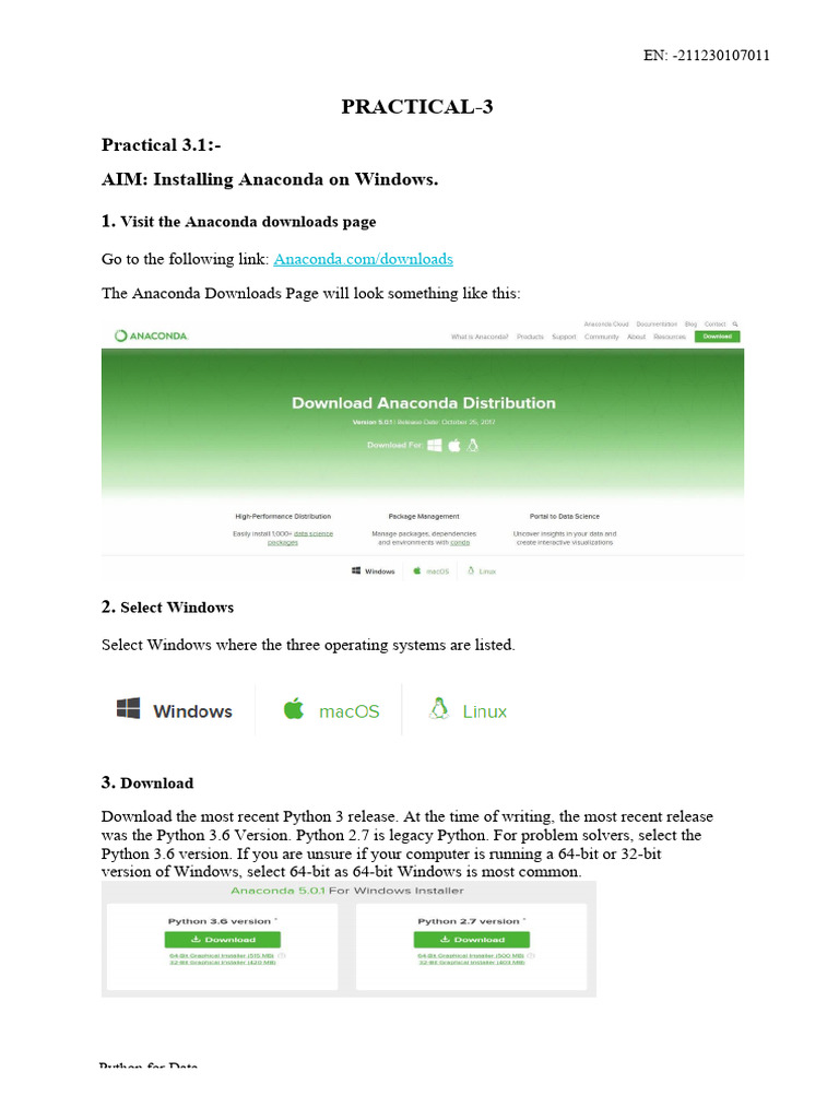 Practical-3:: Practical 3.1 AIM: Installing Anaconda On Windows. 1 | PDF