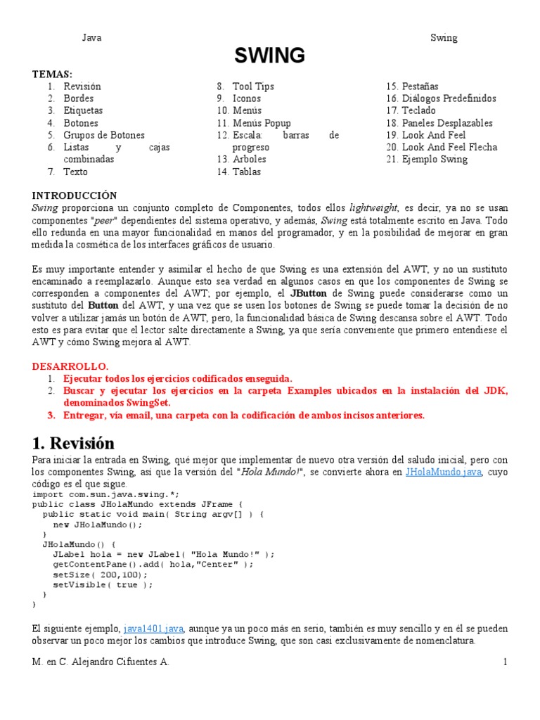 Componentes Esenciales de Java Swing | PDF | Java (lenguaje de ...