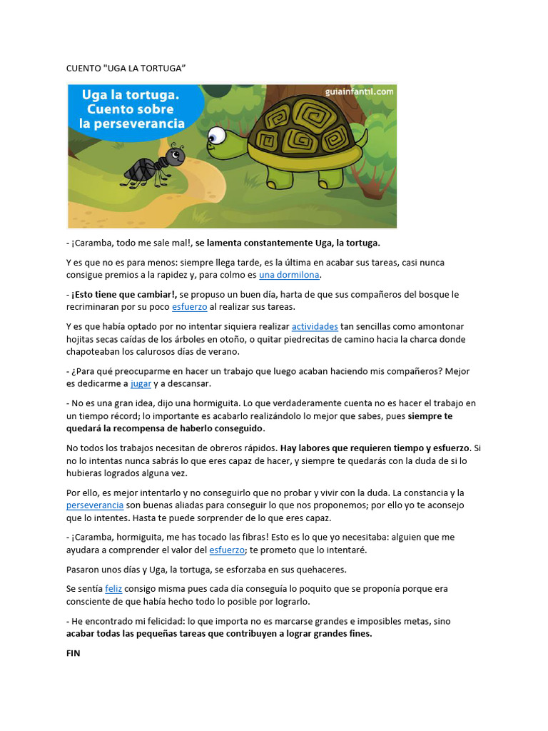 Uga la tortuga y el valor del esfuerzo | PDF