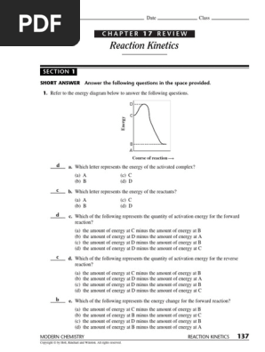 Chapter 17 Study Guide ANSWER KEY | PDF | Reaction Rate | Chemical Reactions