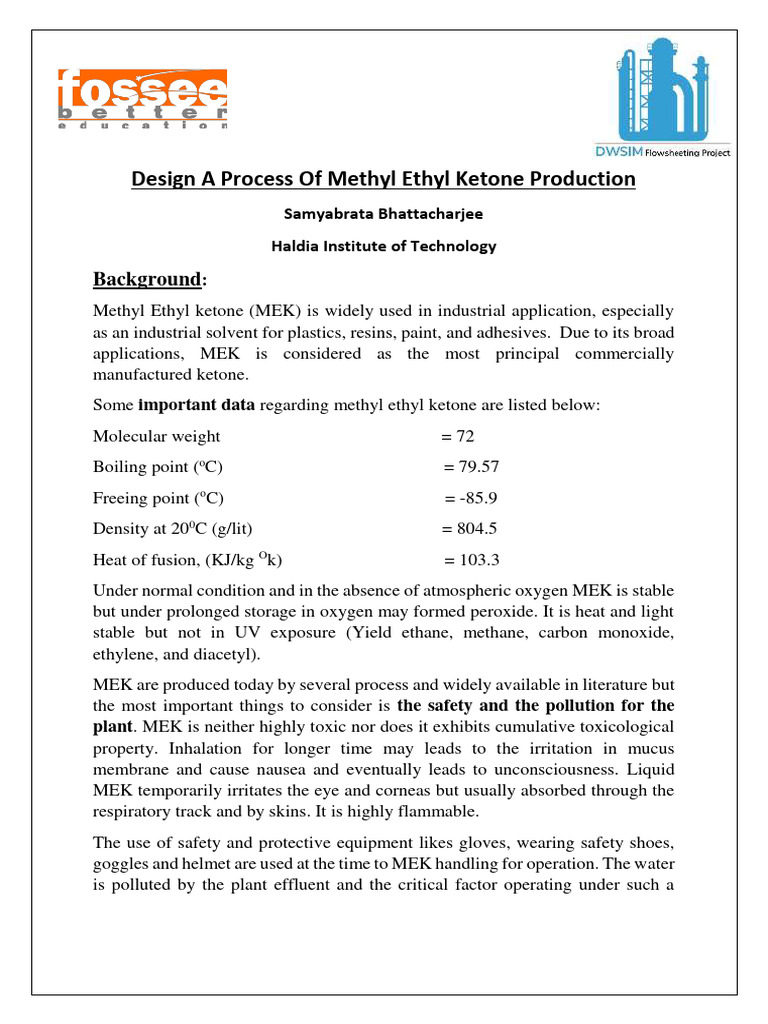 Methyl Ethyl Ketone Production Process | PDF