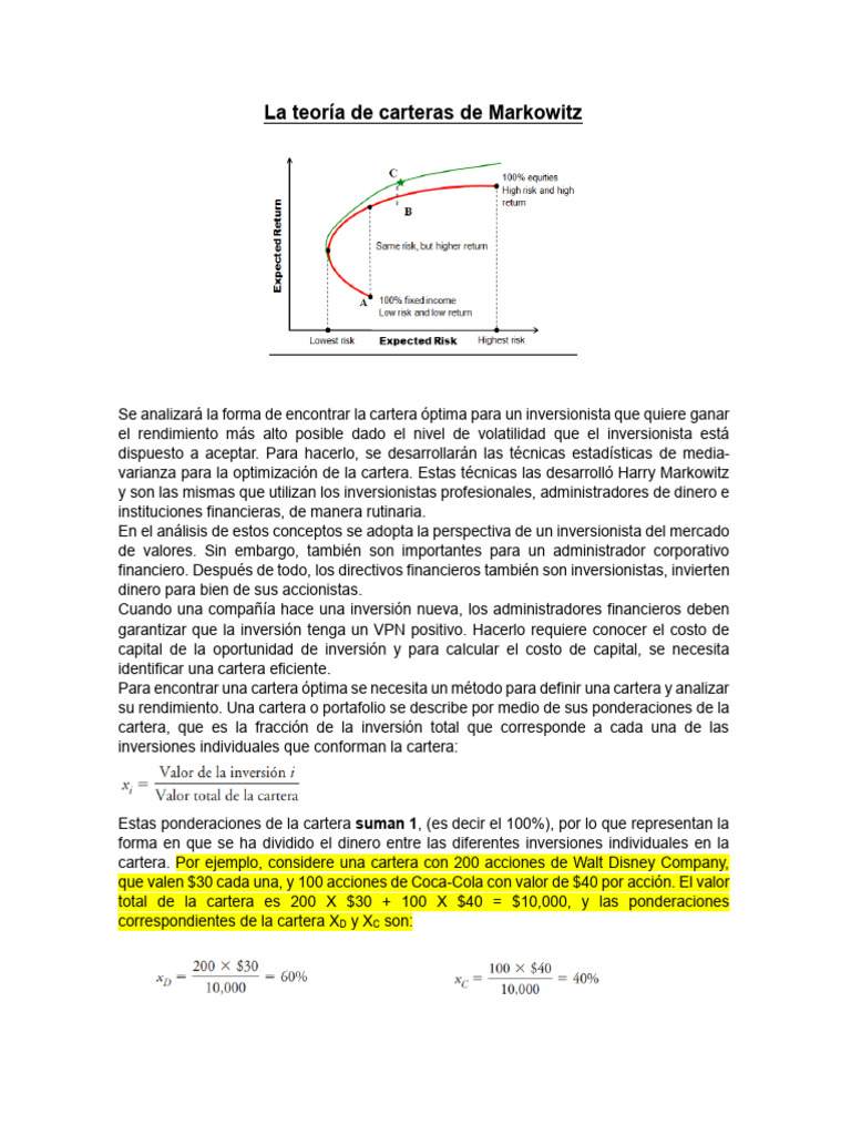 Tema Teoria de carteras de Markowitz | PDF | Compartir (Finanzas ...