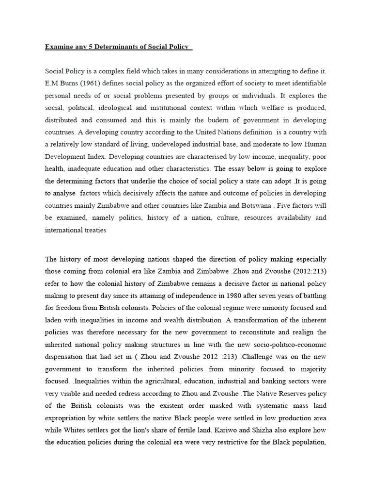 Determinants of Social Policy in Zimbabwe | PDF | Policy | Zimbabwe