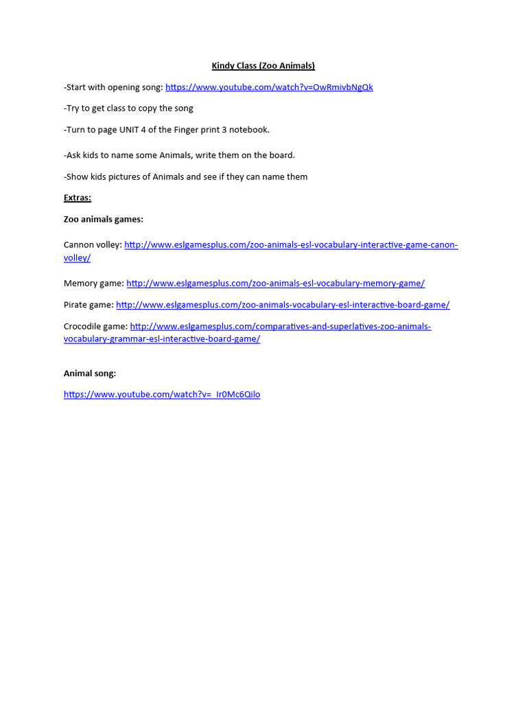  Kindergarten - Zoo Animals 