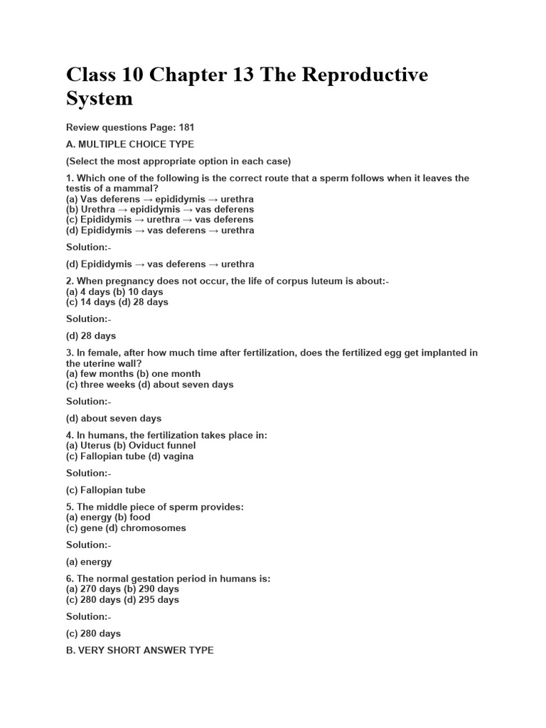 Class 10 chapter 13 the reproductive system pdf reproductive system
