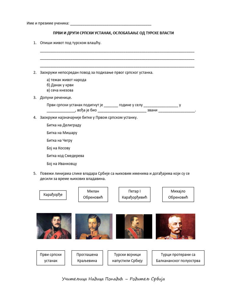 Priroda I Dru tvo Za 4 Razred PRVI I DRUGI SRPSKI USTANAK 