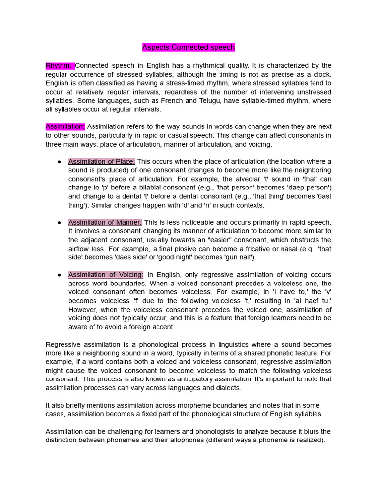 Aspects of Connected Speech in English | PDF