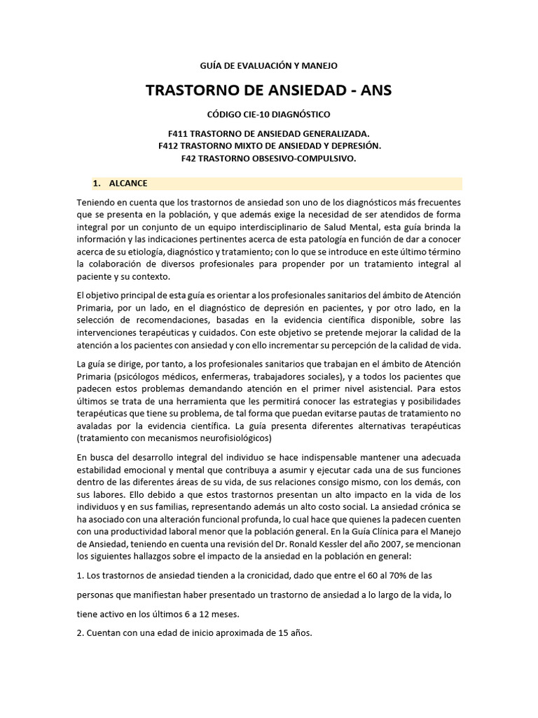 Guía para el Manejo de la Ansiedad GPC | PDF