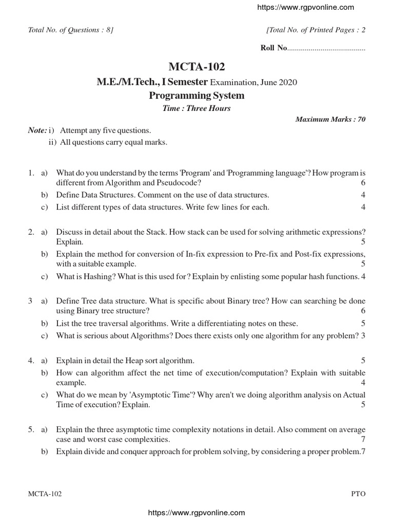 MCTA-102 Programming System Exam Guide | PDF | Computational Complexity ...