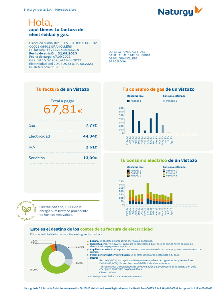 Factura de Gas y Electricidad Naturgy | PDF | Factura | Electricidad