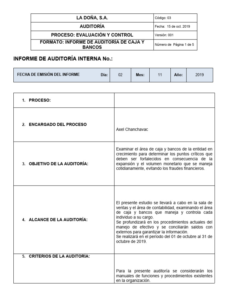Informe de Auditoría de Caja y Bancos | PDF | Auditoría | Business