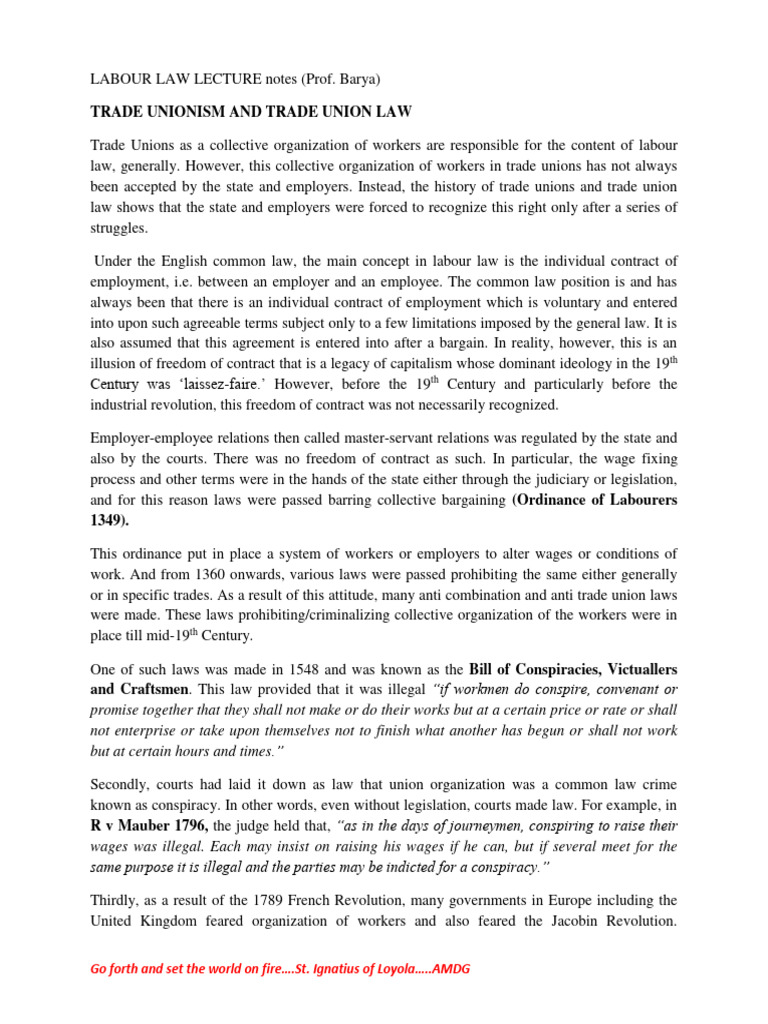 Labour Union Notes Barya | PDF | Tort | Trade Union