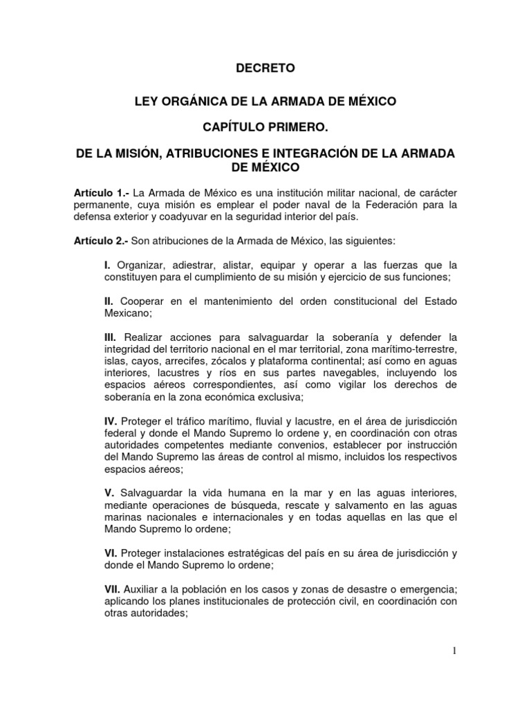 Ley Organica de La Armada de Mexico PDF Oficial general Teniente