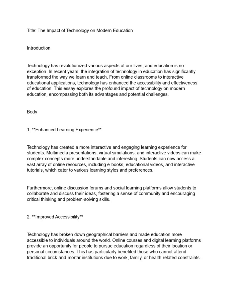 Impact of Technology on Modern Education | PDF | Learning | Communication
