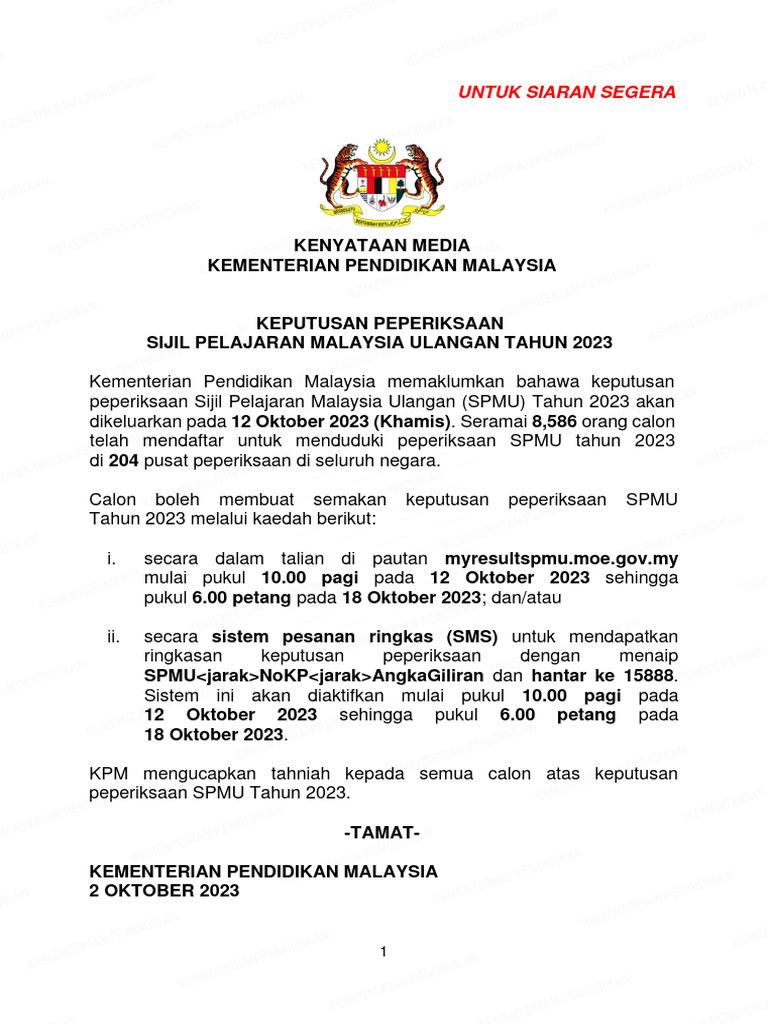 KM - KPM - Keputusan Peperiksaan Sijil Pelajaran Malaysia Ulangan Tahun