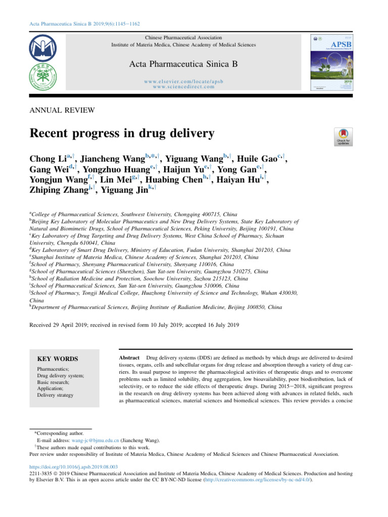 Advances in Drug Delivery Systems | PDF | Pharmacology | Liposome