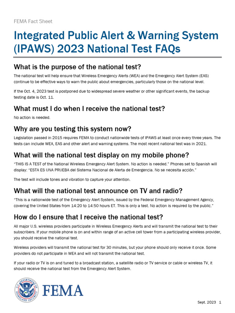 Fema Ipaws 2023 National Periodic Test Faqs PDF Computing