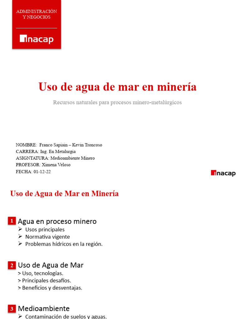 Uso de Agua de Mar en Minería | PDF