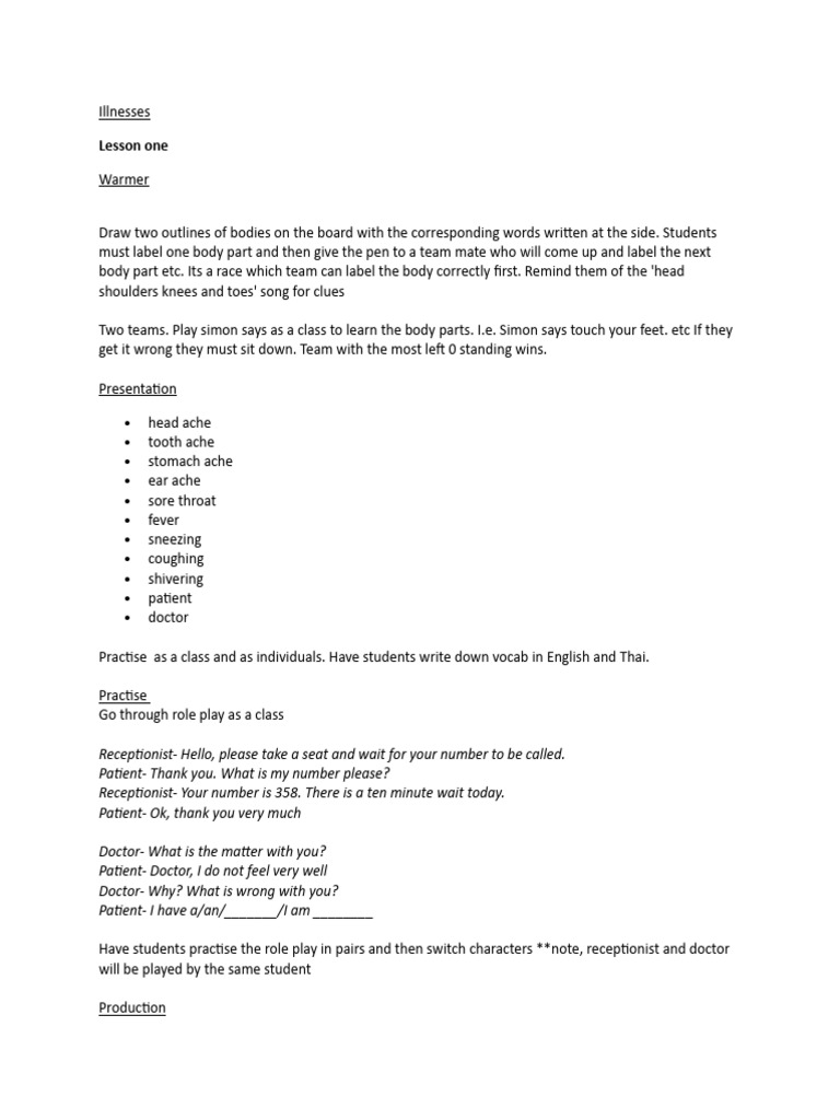 Visiting The Doctor Lesson 1 Pdf