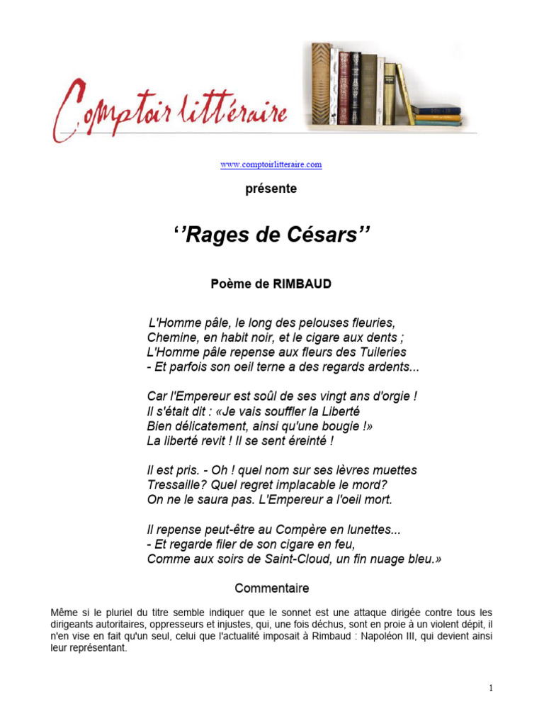 Rages De Césars Rimbaud Pdf _ Œuvres (Rimbaud)/Poésies/Rages de Césars ...