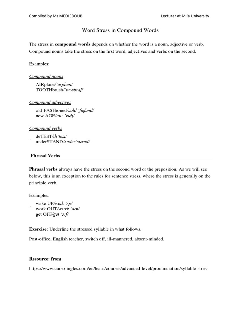 Stress Patterns in Compound Words | PDF