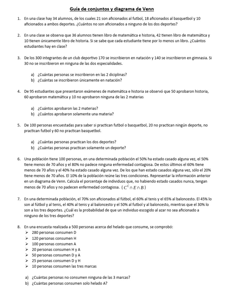 Guía de conjuntos y diagrama de venn | PDF