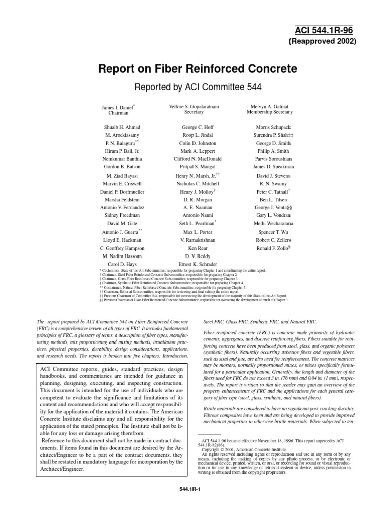 State of The Art Report of Fiber Reinforced Concrete. ACI-544.1R-96 ...