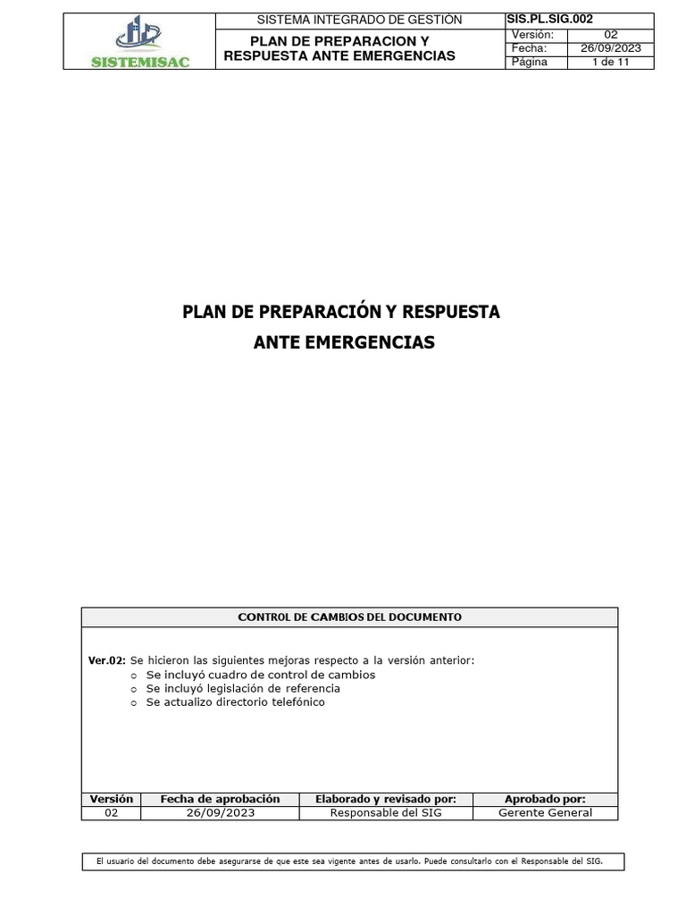 Plan de Emergencia y Respuesta Efectiva | PDF | Primeros auxilios | Quemar