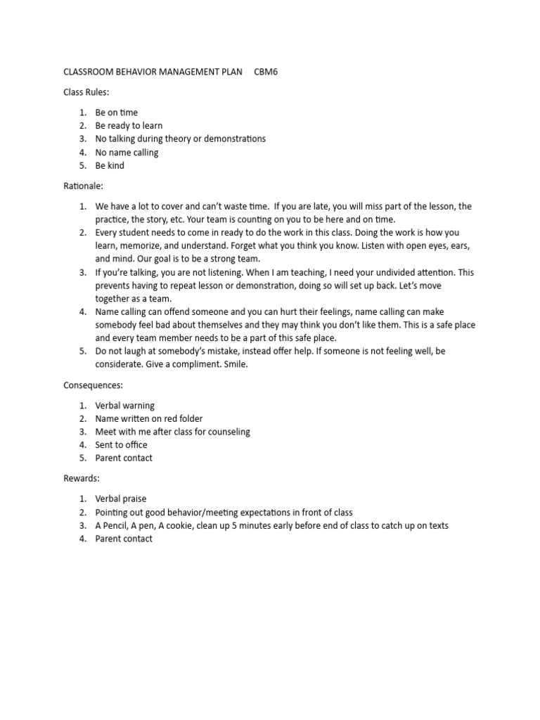 CLASSROOM BEHAVIOR MANAGEMENT PLAN EXAMPLES visual data 6