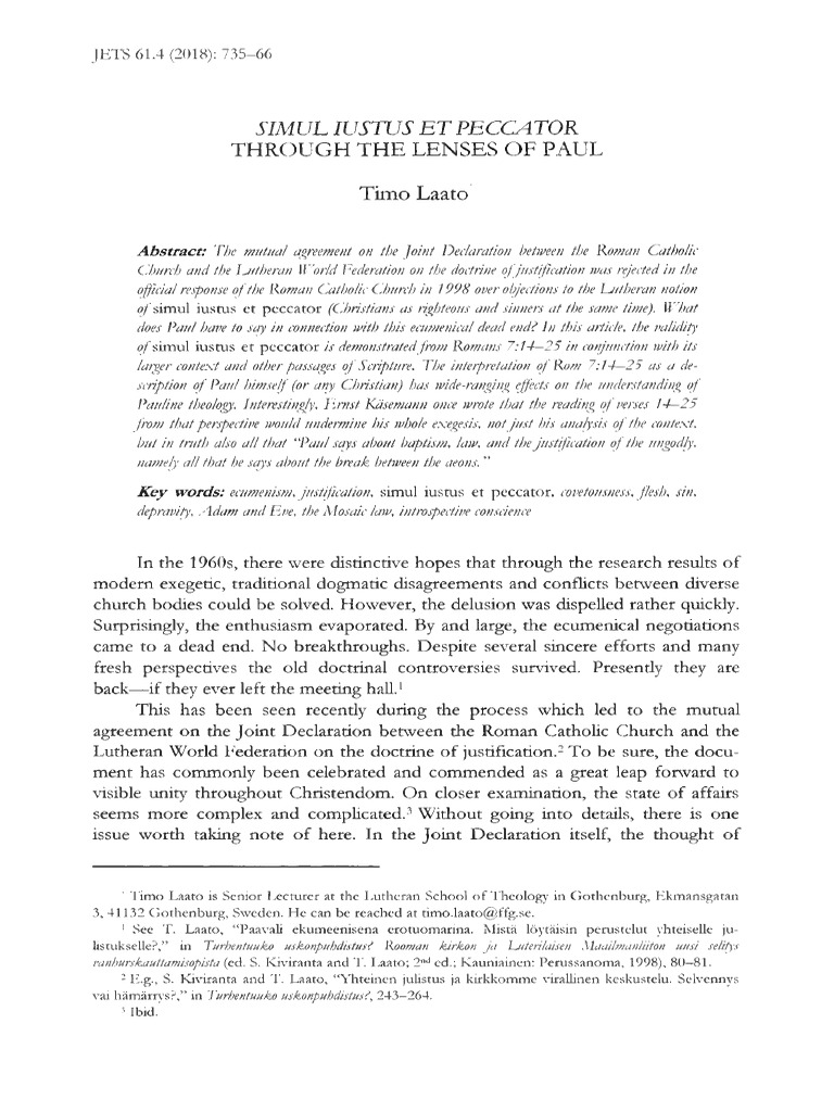 Simul Justus Et Peccator PDF Justification (Theology) Theology