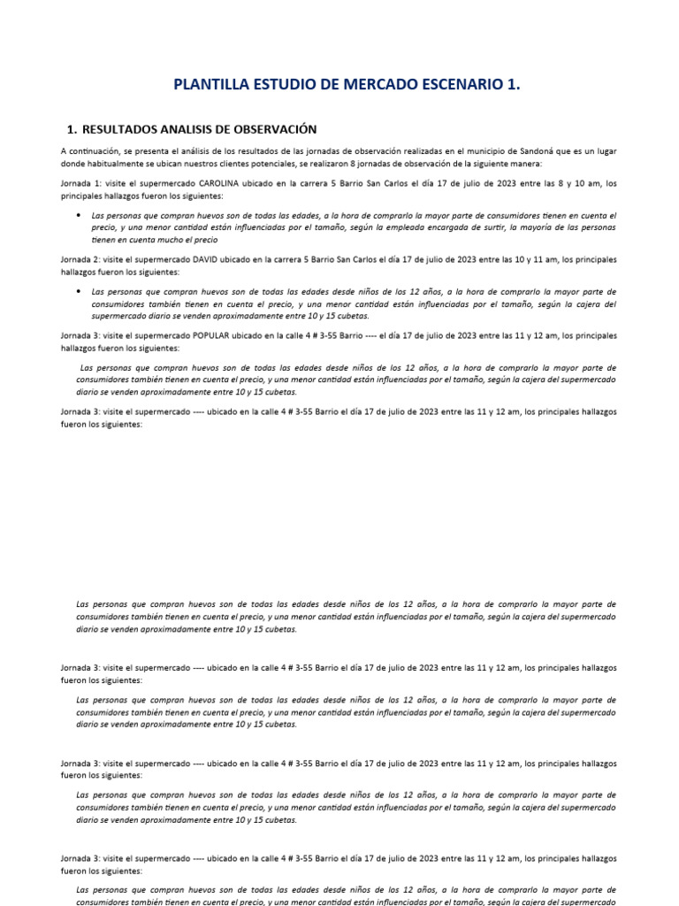 Plantilla Estudio de Mercado Plantilla Escenario | PDF