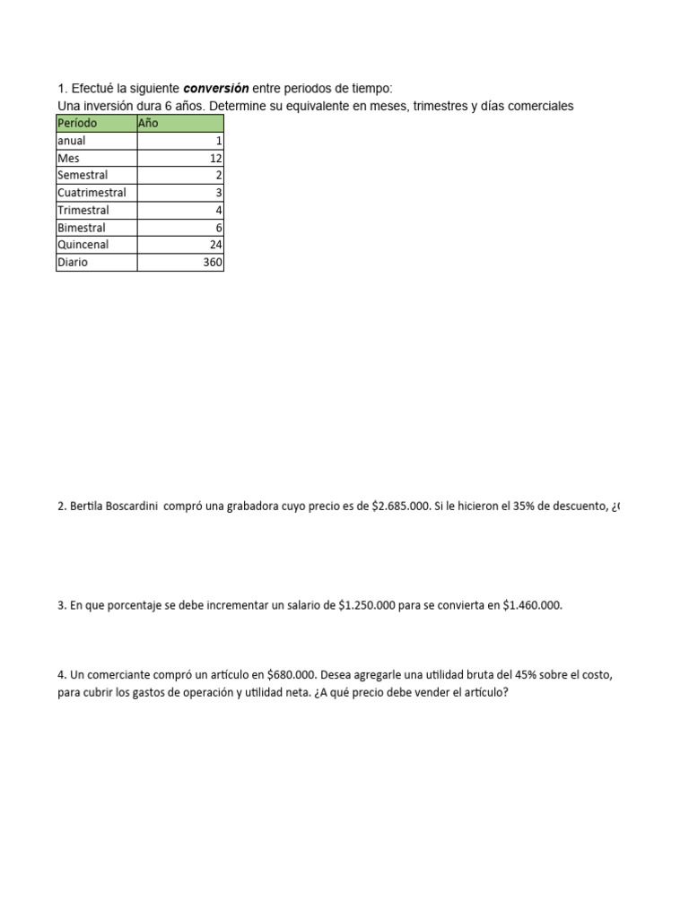 Ejercicios de Matemática Financiera | PDF | Finanzas Matemáticas ...