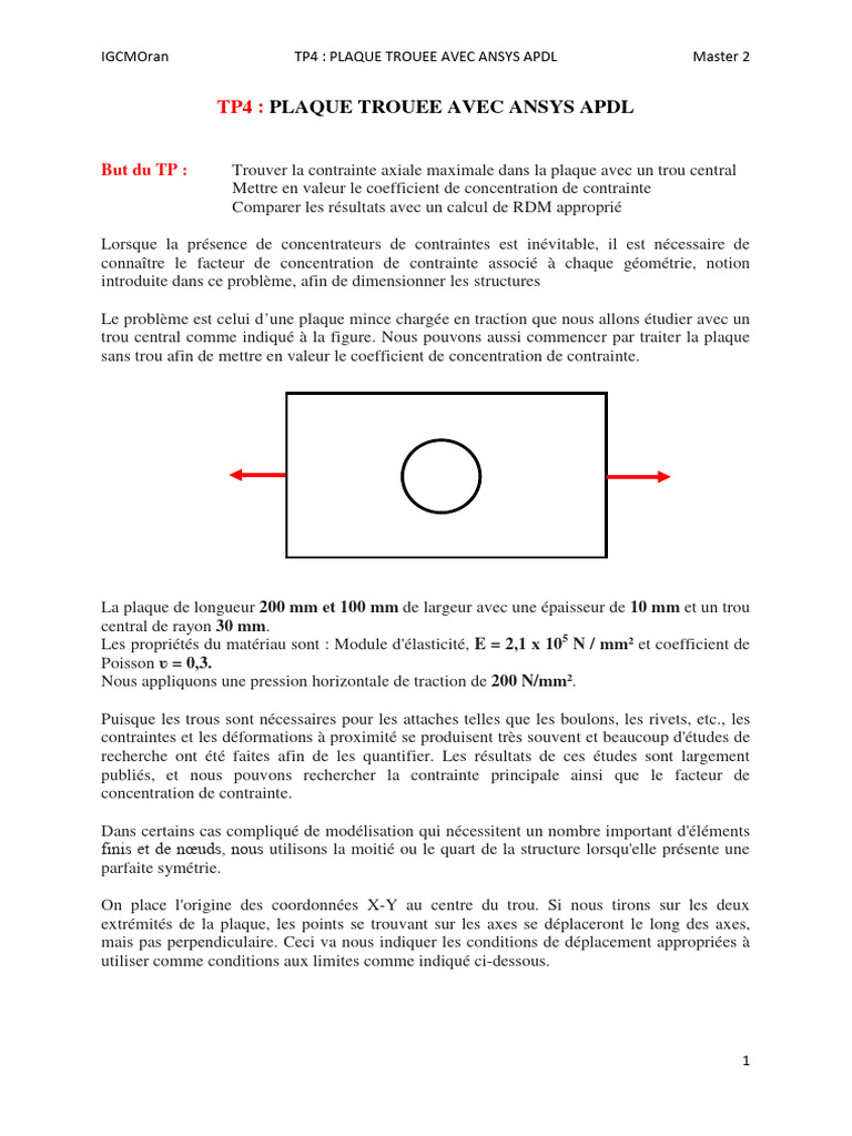 Concentration de contrainte dans plaque trouée | PDF