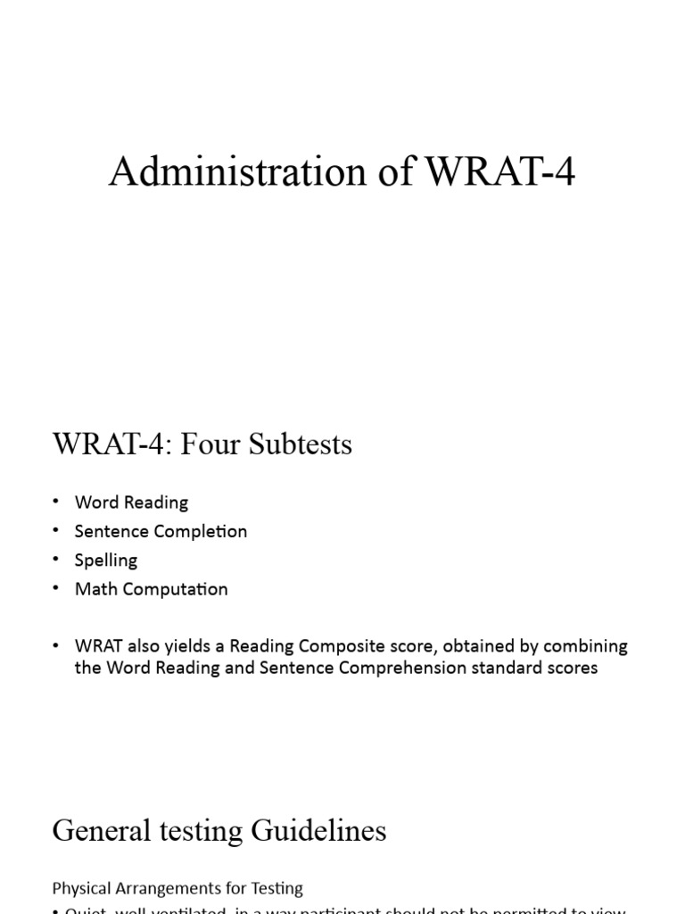 WRAT-4 Administration Guidelines | PDF | Cognition | Evaluation Methods