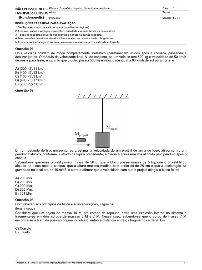 Lista de Exercícios de Física | PDF
