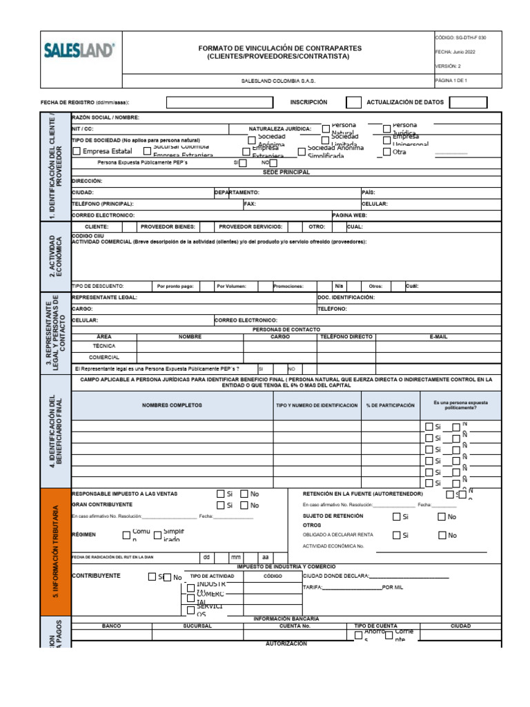 SG-DTH-F 030 Formato de Vinculacion de Contrapartes (4) (1) | PDF