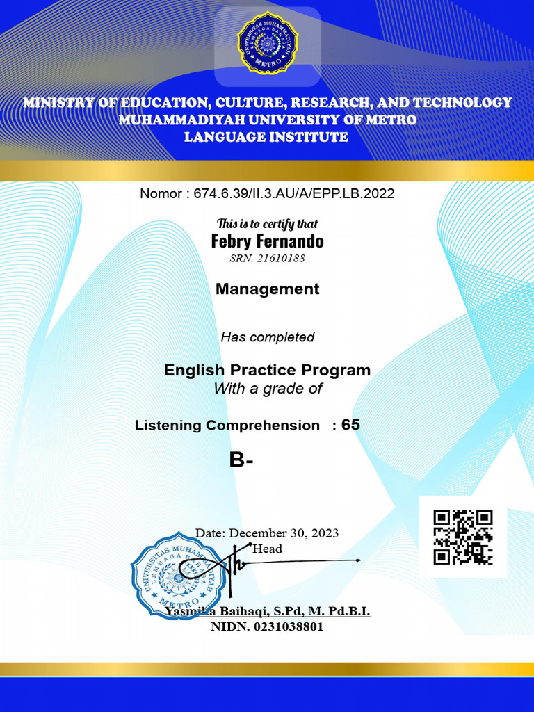 English Program Completion Certificate | PDF