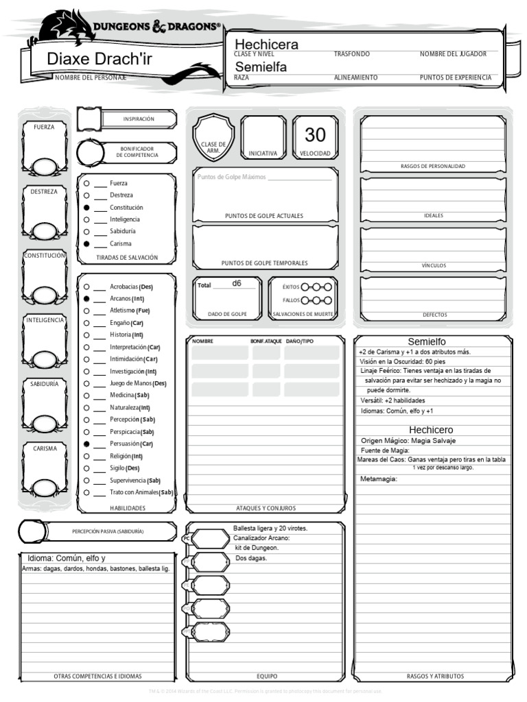 DND 5ta Edicion Hoja de Personaje Espanol1 | PDF
