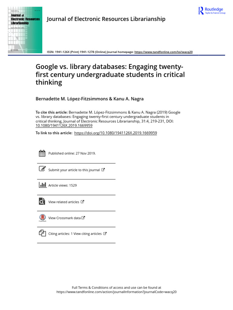 Google Vs Library Databases Engaging Twenty First Century Undergraduate ...