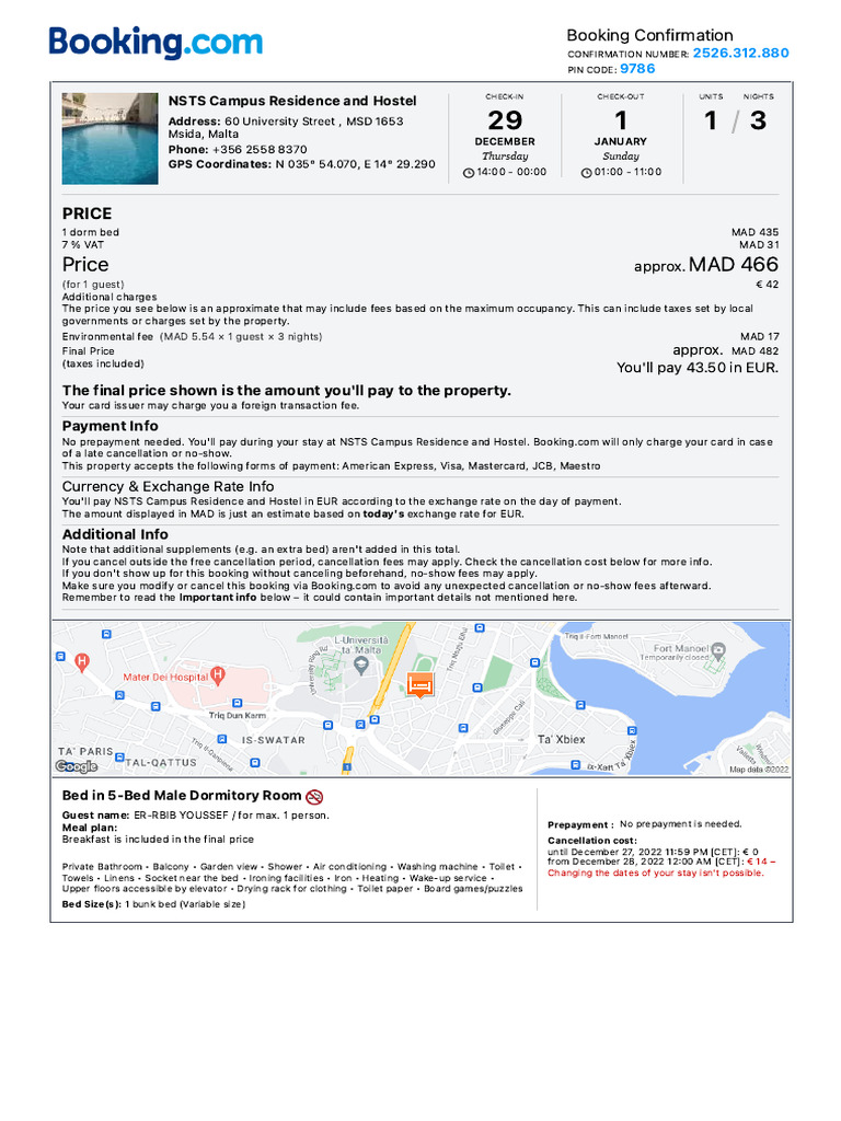 Youssef @booking - Com - Confirmation | PDF