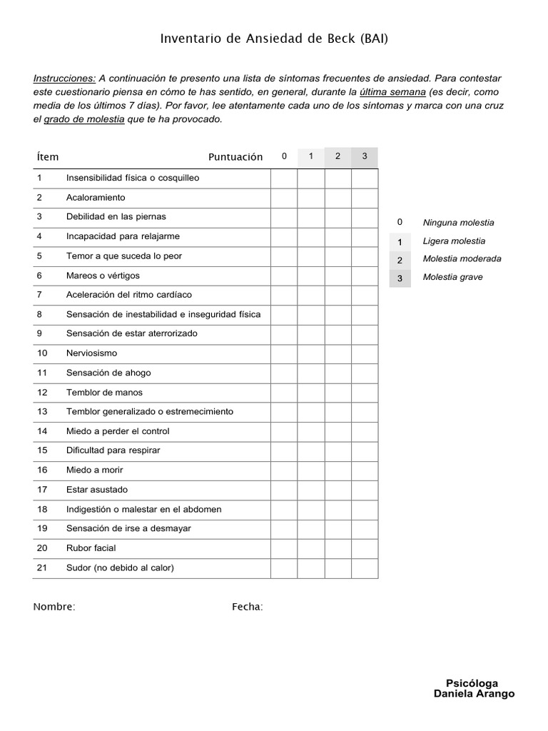 Inventario de Ansiedad de Beck (BAI) | PDF