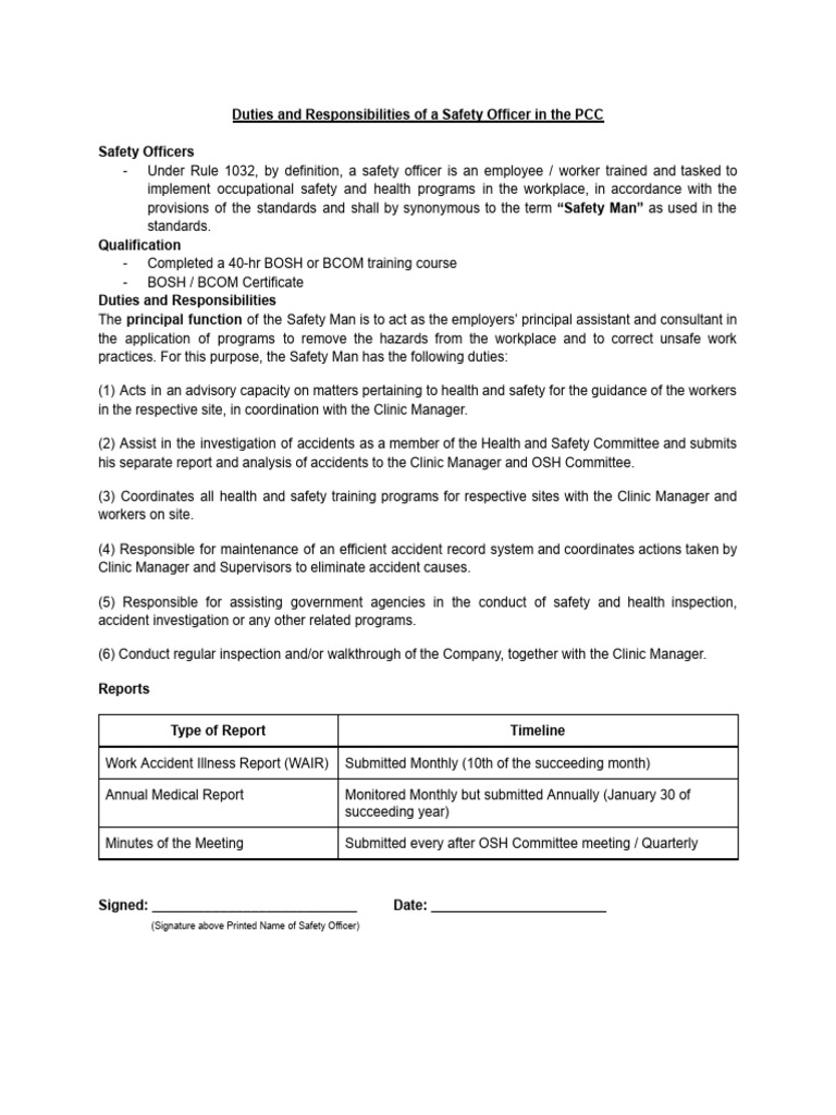 Safety Officer Duties and Responsibilities | PDF