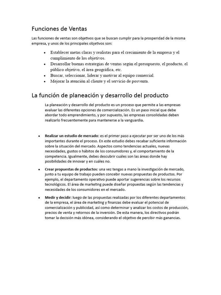 Funciones de Ventas PDF Marketing Business