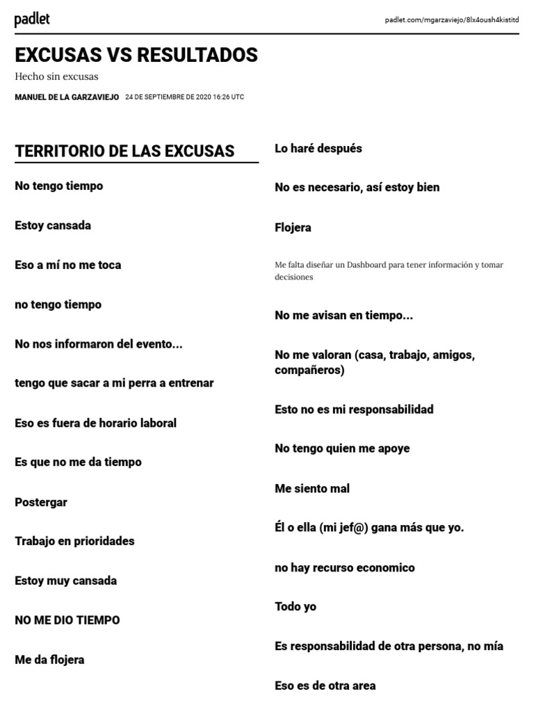Territorio de Excusas y Enfoque A Resultados | PDF