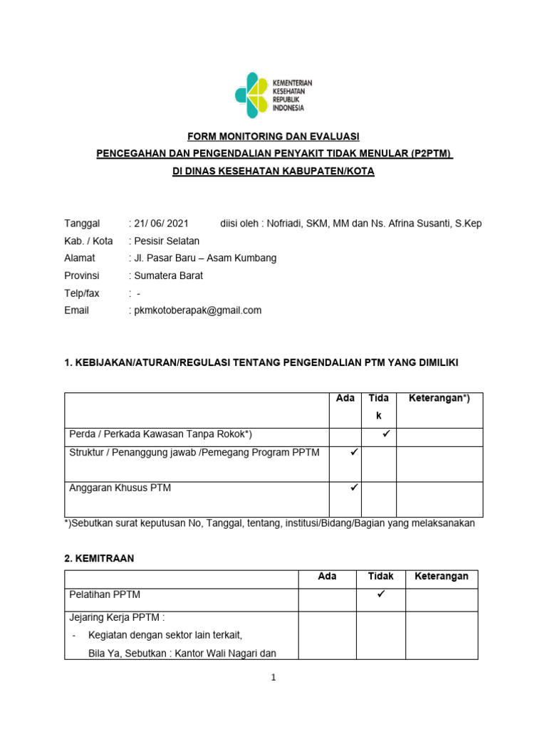 1 form monitoring dan evaluasi kabkota pdf