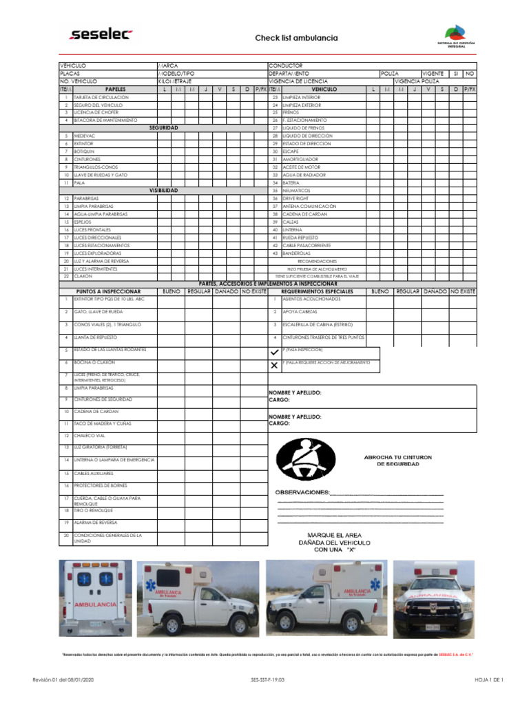 Checklist de Inspección de Ambulancia | PDF
