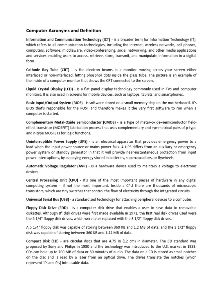 Computer Acronyms and Definition PDF