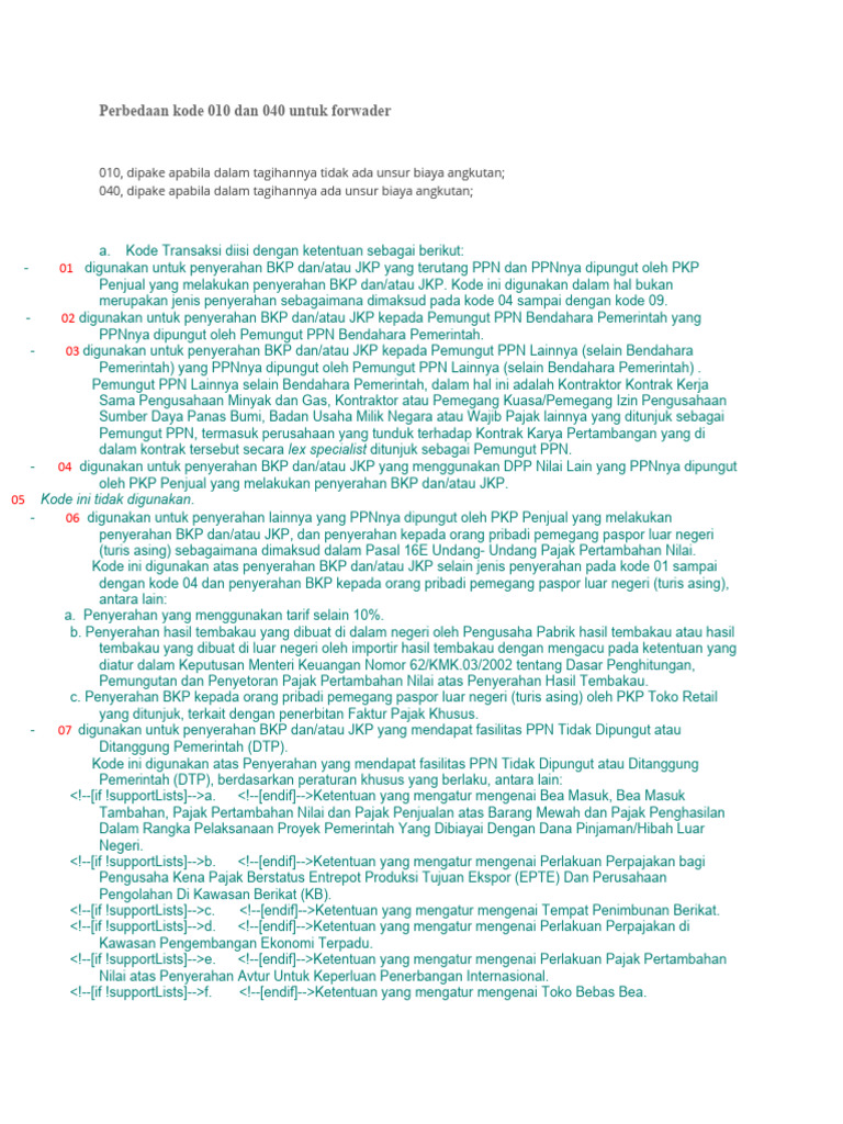 Kode Pajak 010 dan 040 untuk Forwarder | PDF
