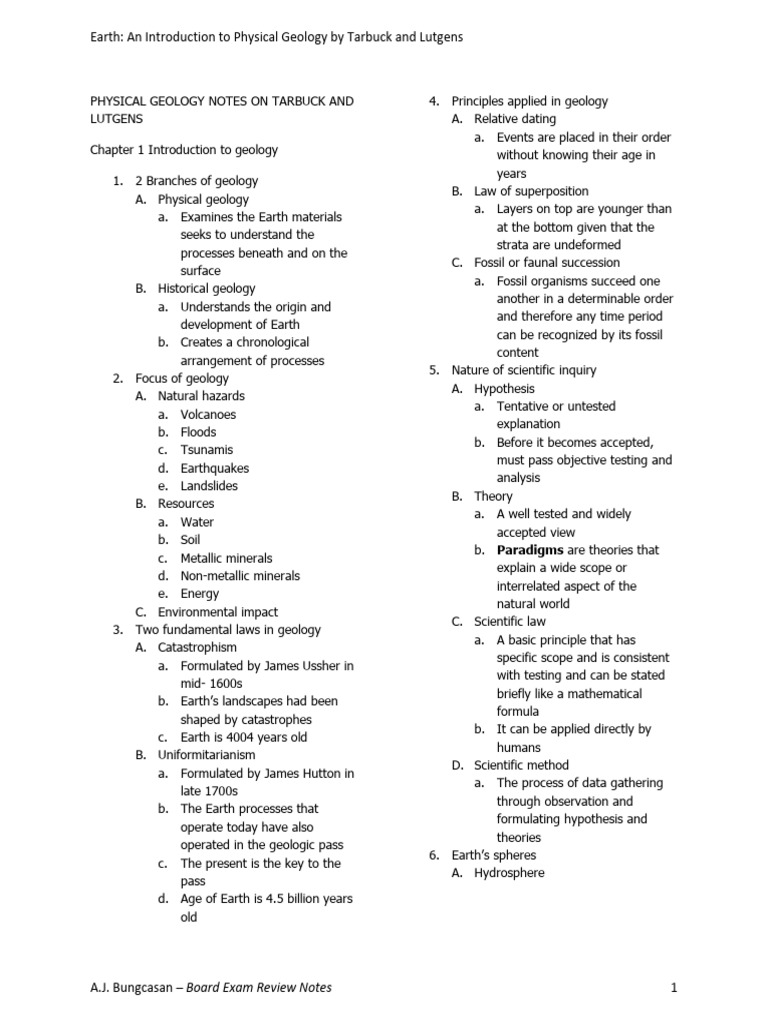 Geology Review: Tarbuck & Lutgens Notes | PDF